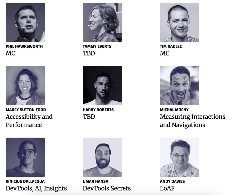 Phil Hawksworth
Tammy Everts
Tim Kadlec
Marcy Sutton Todd
Harry Roberts
Michal Mocny
Vinicius Dallacqua
Umar Hansa
Andy Davies