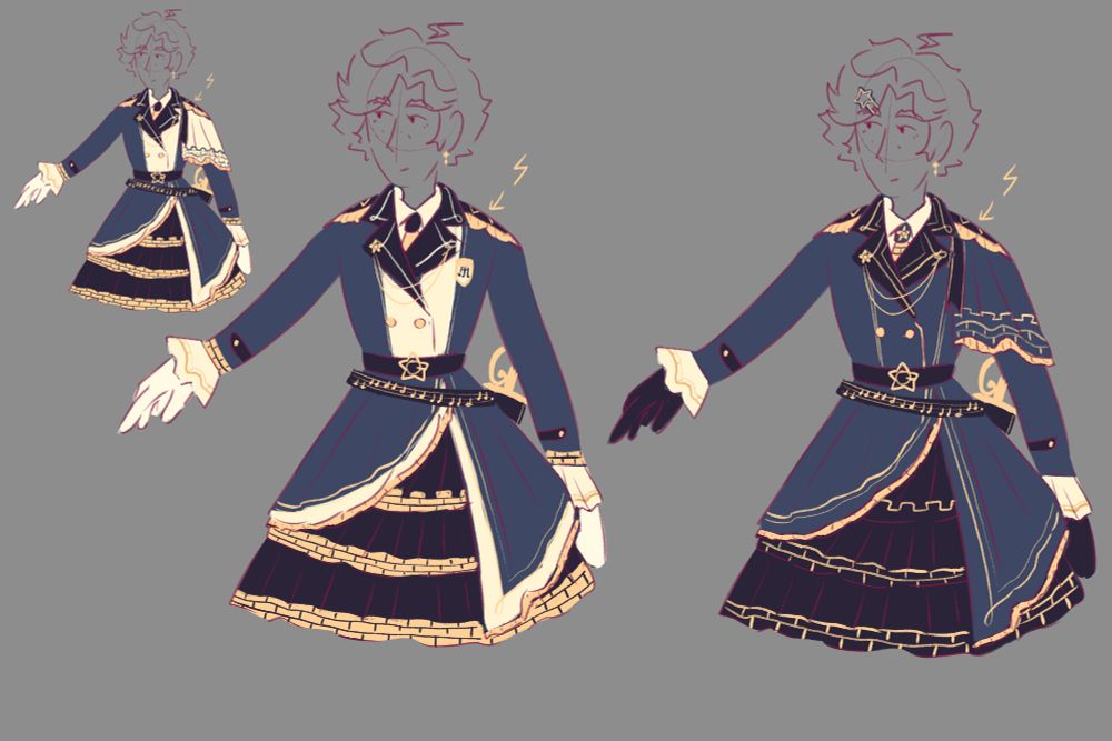 Percy in starry themed blue dresses