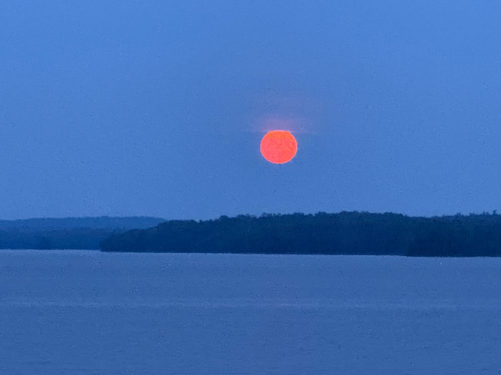 Full moon rising over Lac Preissac, Aug 8 2025