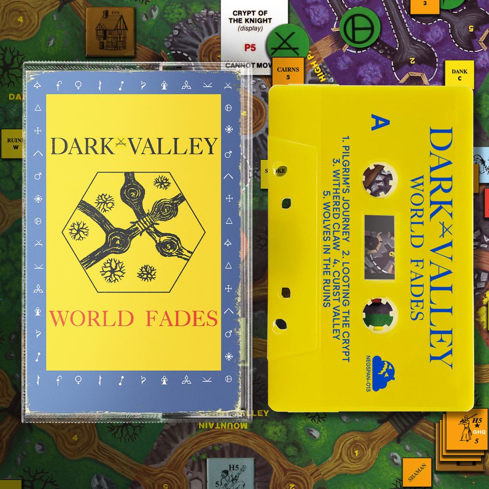 Cassette mockup of 'WORLD FADES' by DARK VALLEY