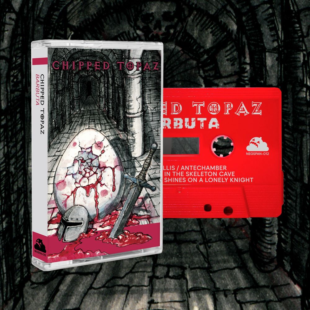 Cassette of 'Barbuta', the new album from dungeon synth artist Chipped Topaz 