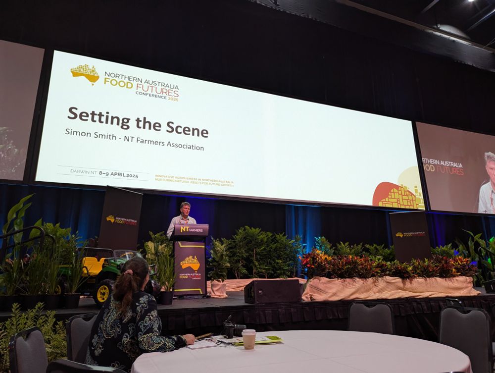 A photo of Simon Smith from NT Farmers Association on the stage at Northern Food Futures Conference 