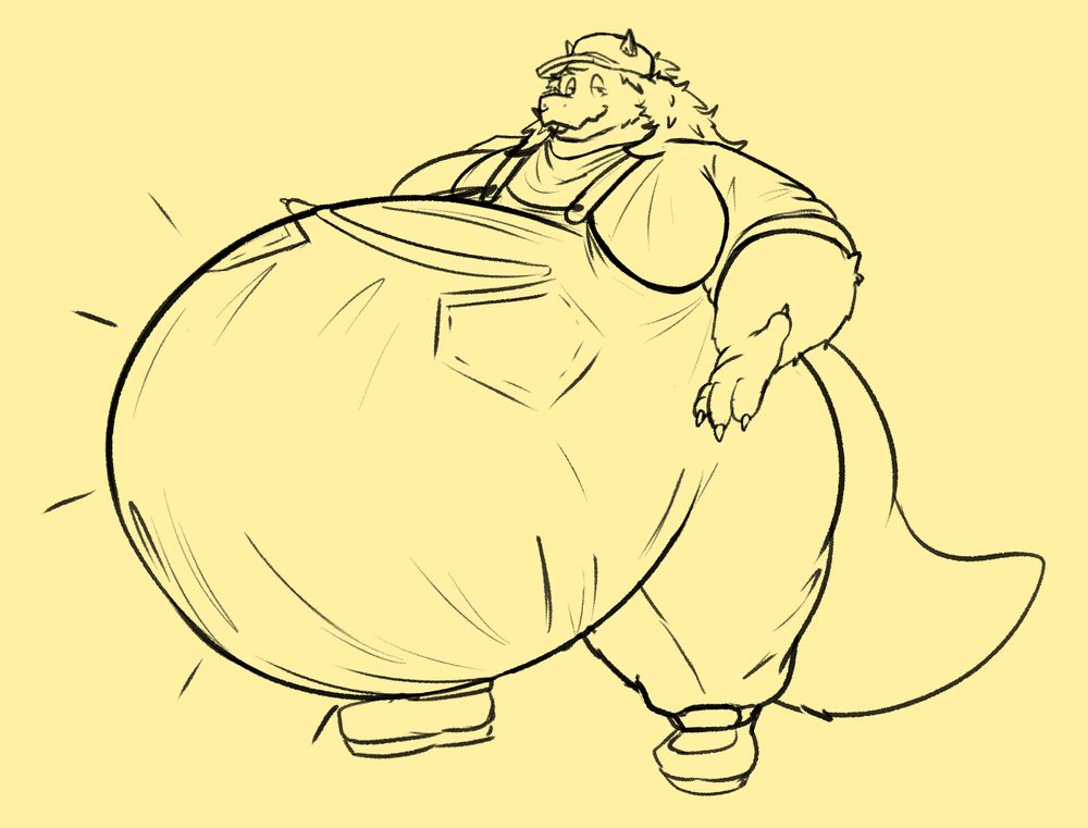 Furred dragon with a larger, round belly from eating a lot of fish. 
