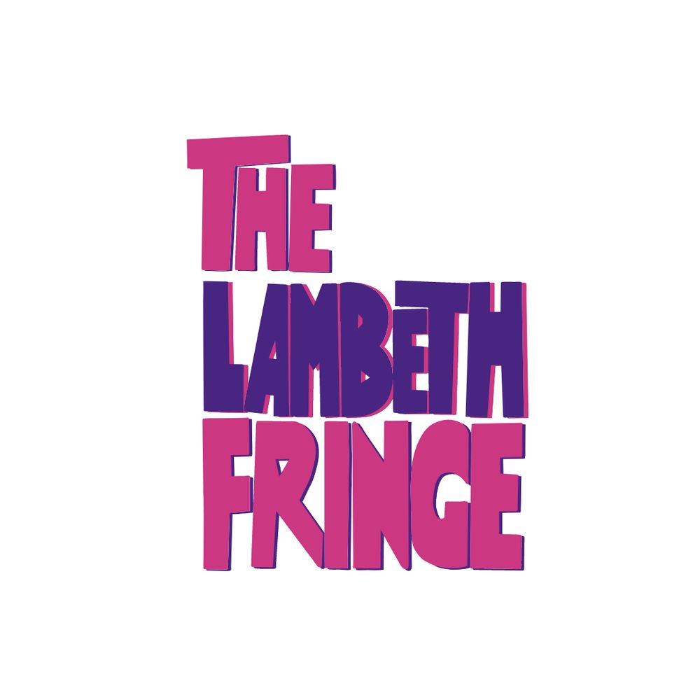 Text graphic on whit background. Text reads 'The Lambeth Fringe' in alternating pink/purple text