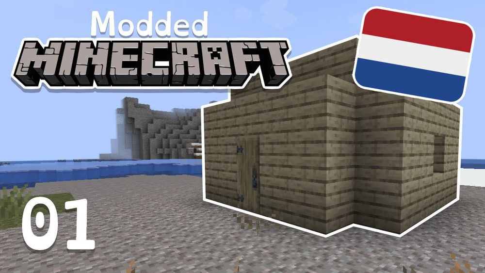 Thumbnail for Episode 1 of Modded Minecraft with a dutch flag in the corner