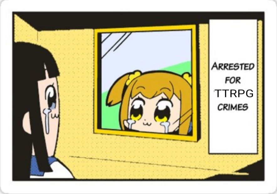 Una imagen de pop team epic en el que una de ellas está encerrada por crímenes contra los juegos de mesa
