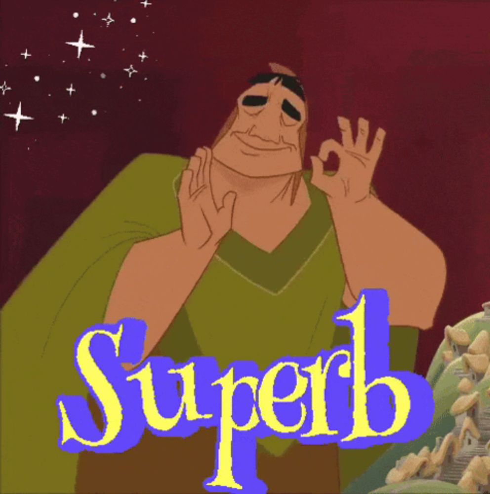 a cartoon of a man giving an ok sign with the word superb behind him