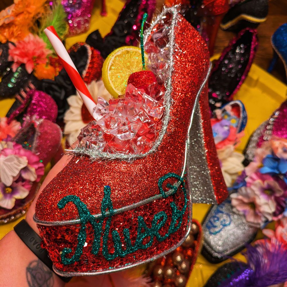 A glittered shoe made to look like a cocktail 