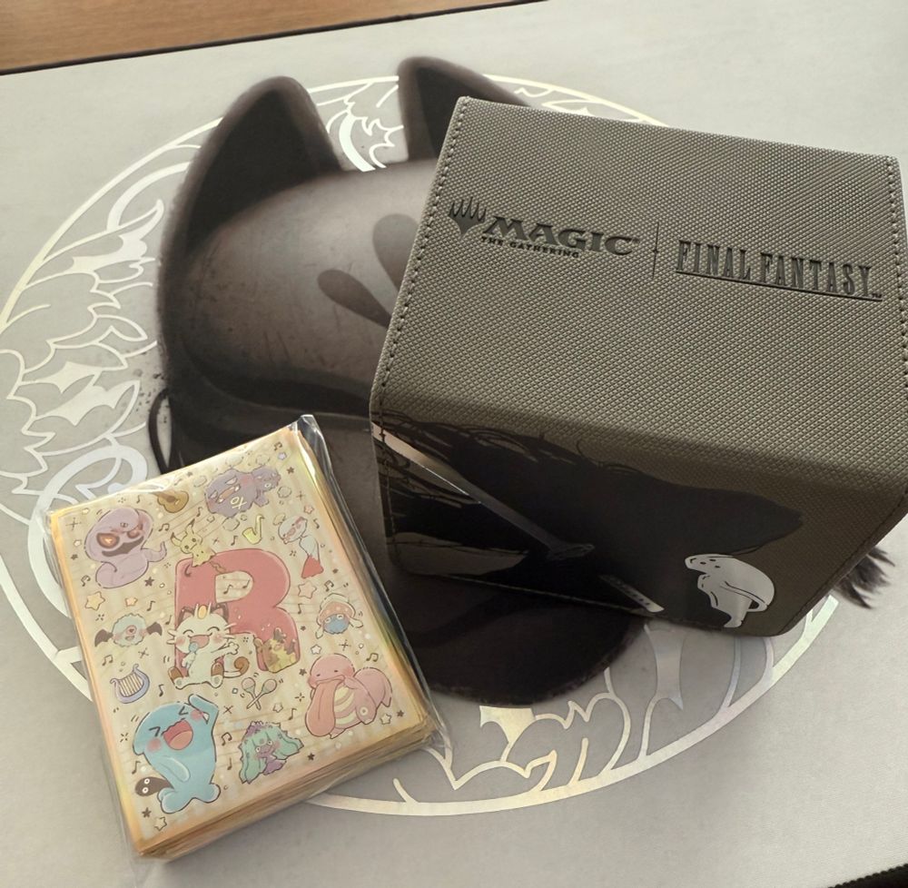 a sephiroth deck box and cute pokemon card sleeves