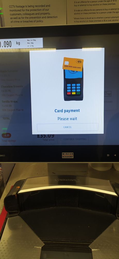 Lidl checkout. Card payment modal obscuring the total. Dumbass designers. In