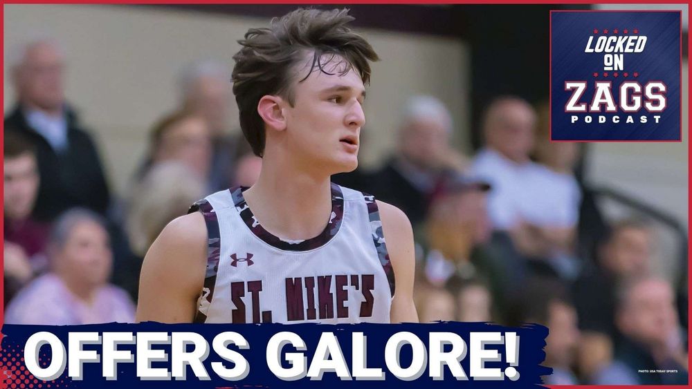 Locked On Zags YouTube thumbnail with photo of 4-star forward Bo Ogden and headline 'OFFERS GALORE!'