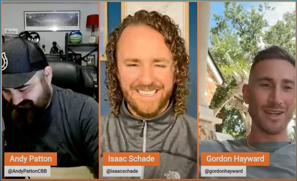 Shot of Andy, Isaac, and Gordon Hayward on YouTube during Locked On College Basketball interview