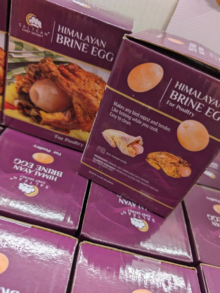 Boxes of Himalayan Brine Eggs at the grocery store meant to put inside "a turkey" while cooking. Package images show the egg inside the turkey cavity... suggestively.
