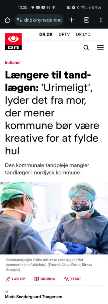 Artikel fra dr.dk. "Længere til tandlægen: 'Urimeligt', lyder det fra mor, der mener kommune bør være kreative for at fylde hul".