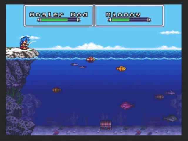 A screenshot of Ryu fishing in Breath of Fire II