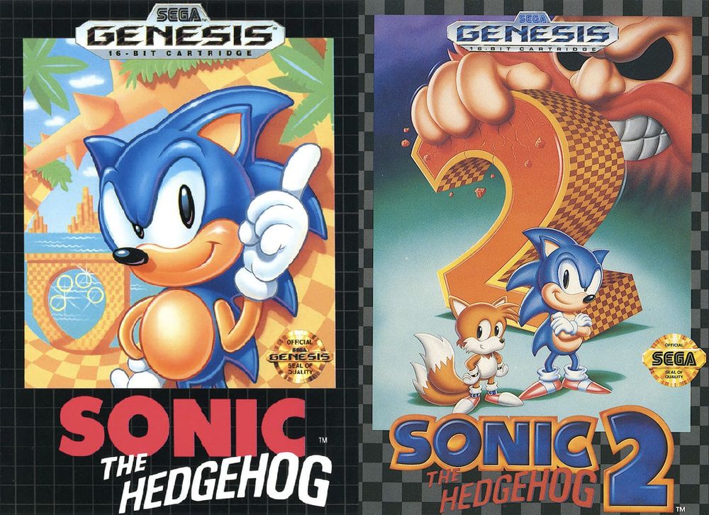 Sega Genesis box art for Sonic the Hedgehog 1 and 2
