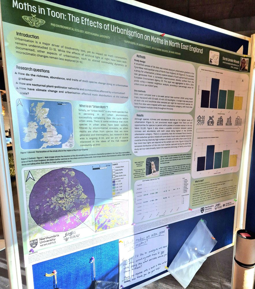 An academic poster entitled Moths In Toon: The Effects of Urbanisation on Moths in North East England. There are a few figures and maps, but this image is more representative and not readable 