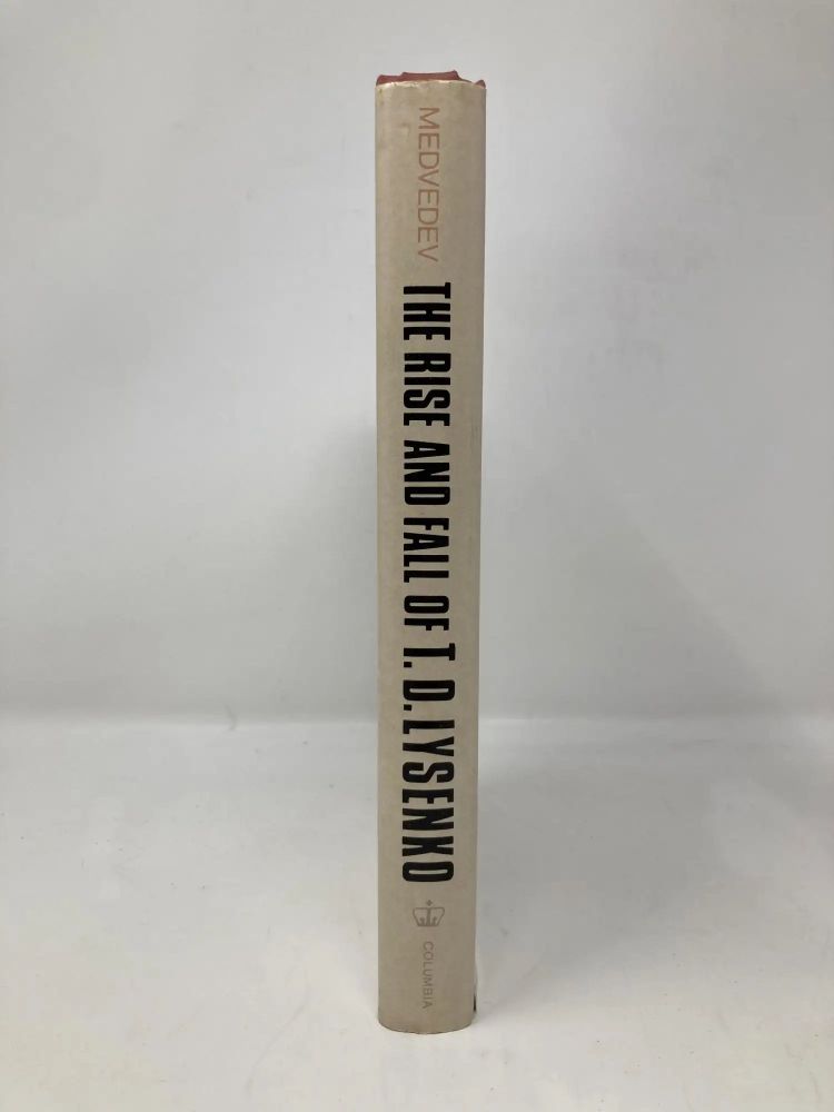 A color photo of a book standing vertically, the spine is facing the camera. 

The book's spine is in English, with the author's last name at the top followed by the title of the book below.

 "Medvedev"

"The Rise and Fall of T. D. Lysenko"
