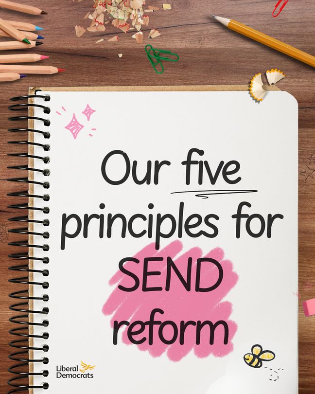 Messy child's school desk with a spiral notebook in the centre that reads: Our five principles for Send reform