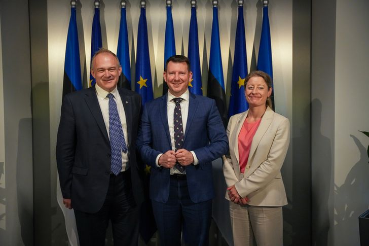 Ed Davey, Helen Maguire and Secretary General Deputy Foreign Minister Jonatan Vseviov