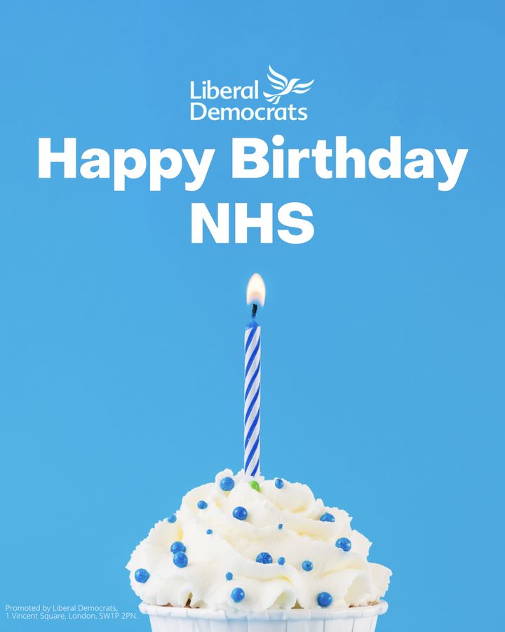 A graphic of an iced cupcake with a candle on it with blue and green sprinkles that says: 

Happy Birthday NHS 