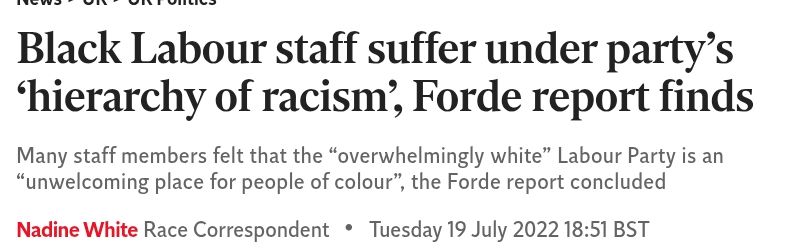 Black Labour staff suffer under party’s ‘hierarchy of racism’, Forde report finds
Many staff members felt that the “overwhelmingly white” Labour Party is an “unwelcoming place for people of colour”, the Forde report concluded

Nadine White
Race Correspondent
Tuesday 19 July 2022 18:51 BST