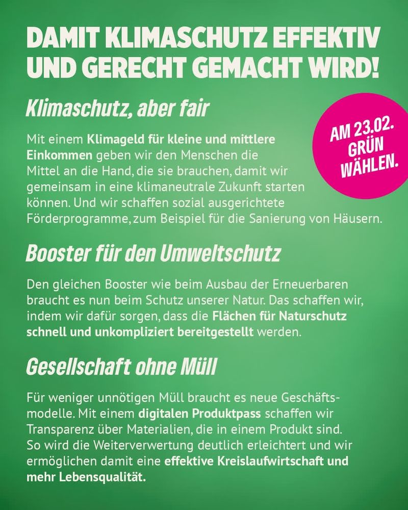 Ein Wahlpkakat der Grünen "Damit Klimaschutz effektiv und gerecht gemacht wird."