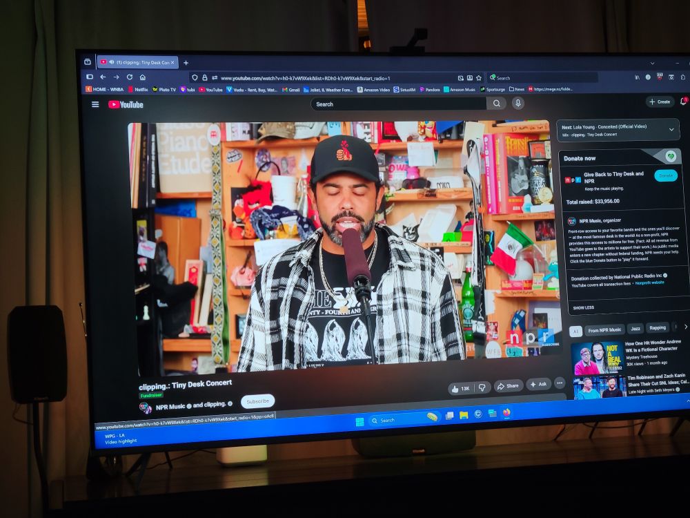 Daveed Diggs on screen behind the tiny desk for the clipping concert.