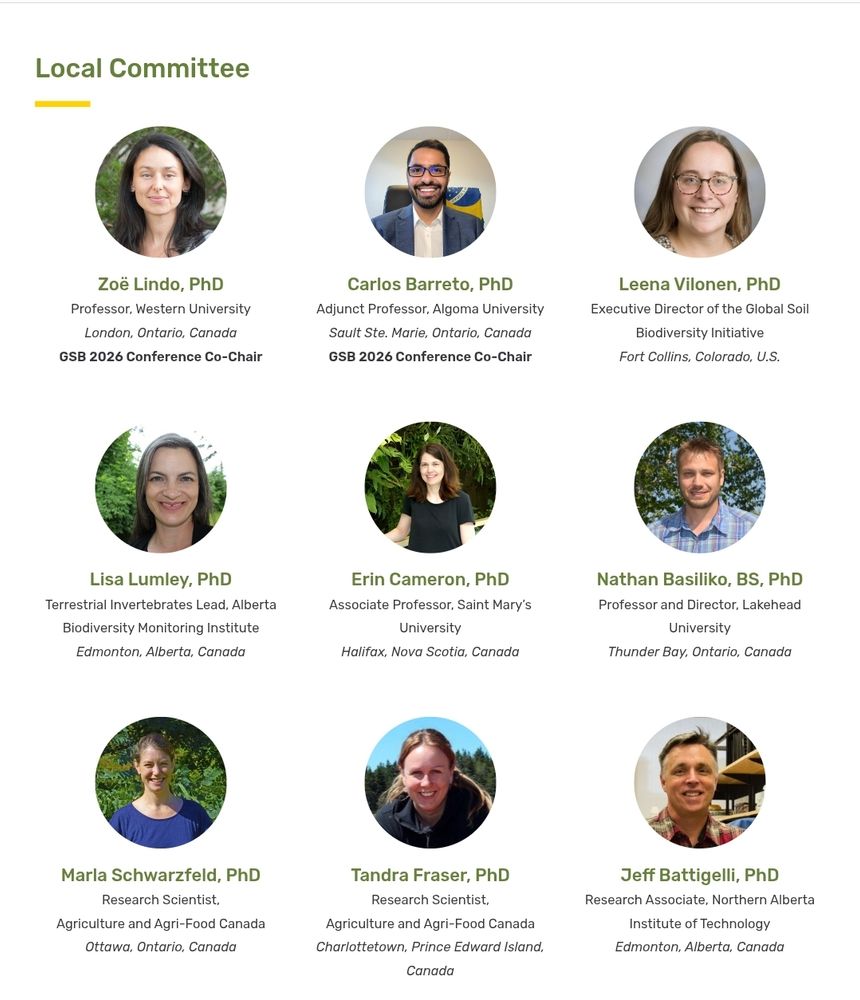 Names, positions and pictures of the nine members of the Local Organizing Committee for the Global Soil Biodiversity Conference. GSB2026
