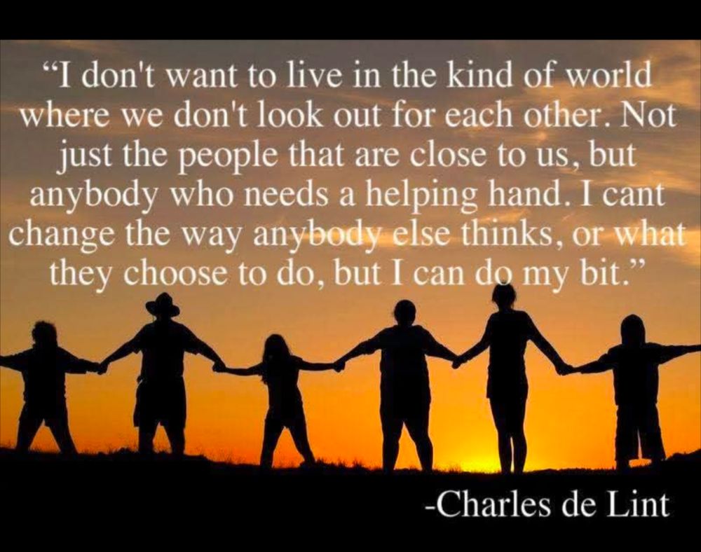 de Lint quote about looking out for each other and doing the best we can