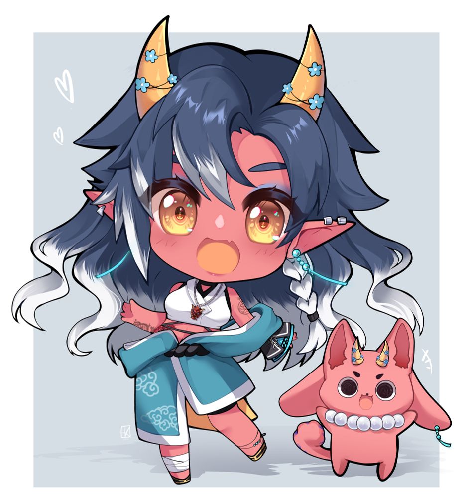 A chibi version of Catt and her mascot, Roomba. Art is by kanrakei