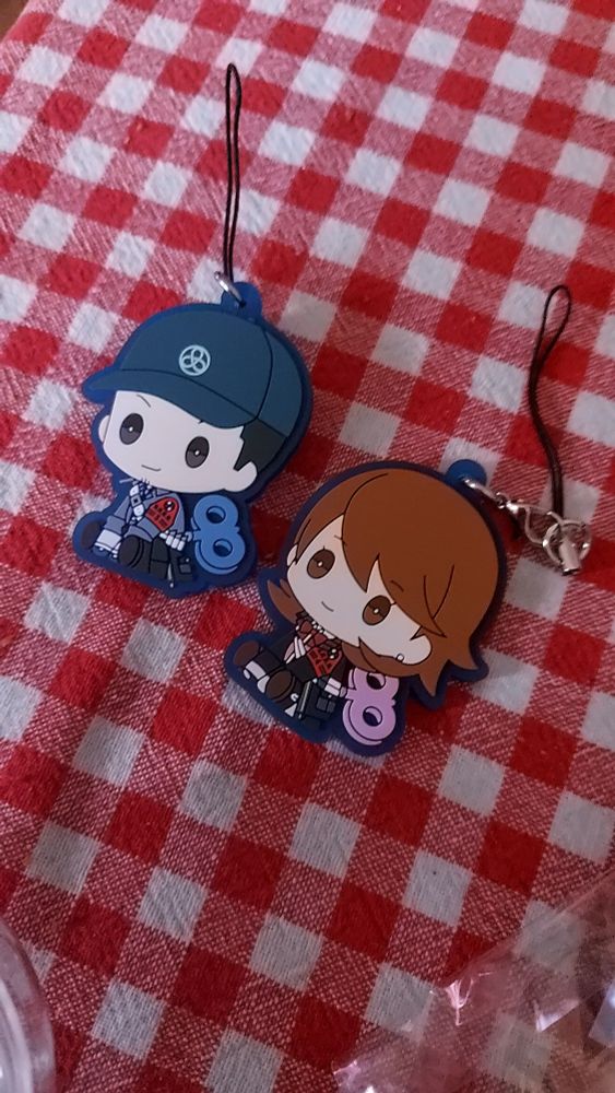 A photo of two Keychains. Keychain 1: Chibi Yukari from Persona 3. Keychain 2: Chibi Junpei from Persona 3.