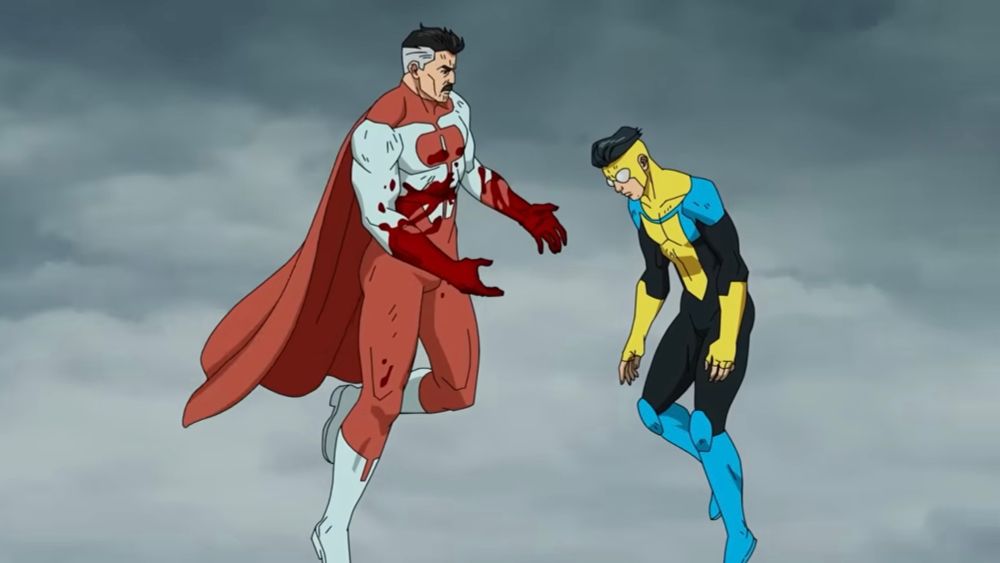Omniman and Invincible having a normal conversation about bees. [actually a reference to “[YTP] Bible” by very tall bart]