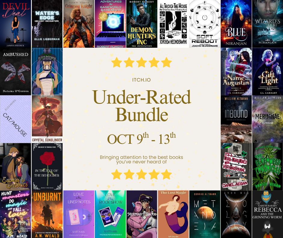 A composite of over a dozen titles of all genres surrounding info about the bundle: Oct 9 to 13 on Itch.