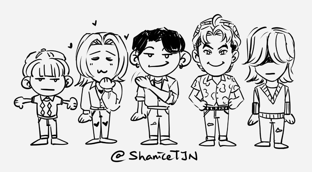 A black line doodle of the Saja Boys from KPop Demon Hunters by ShaniceTJN.