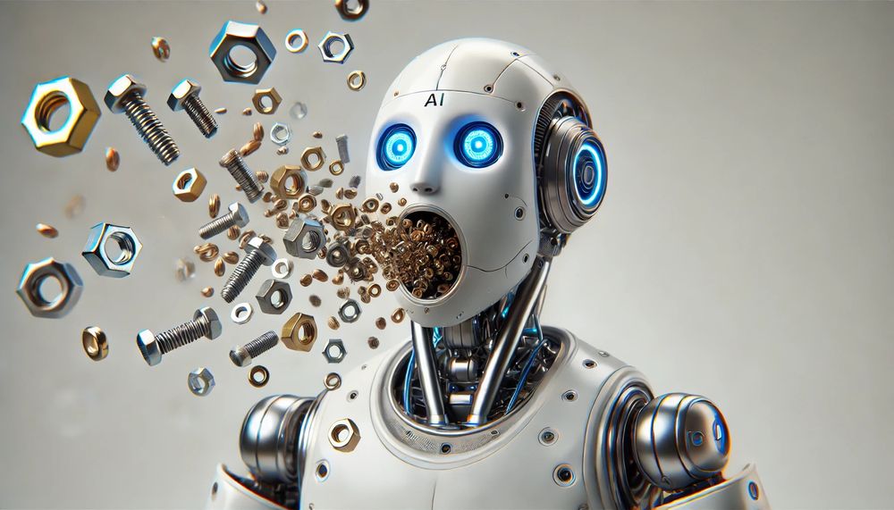 AI robot throwing up nuts and bolts.