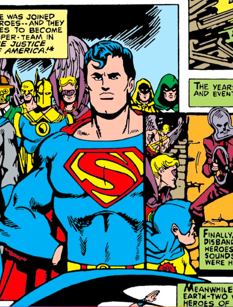 Comic panel showing Superman with a tiny face