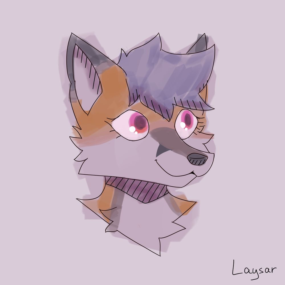a headshot drawing of my sona, done with an alchohol marker brush and an ink pen brush