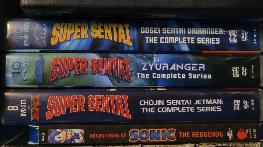 DVD box sets of Gosei Sentai Dairanger, Kyoryu Sentai Zyuranger, and Chojin Sentai Jetman.