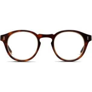 A pair of thick rim round brown glasses