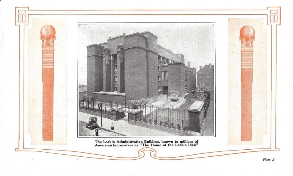 Larkin Administration Building, designed, constructed 1903–1906, now demolished, at Buffalo New York. Frank Lloyd Wright, architect. Exterior of the building. 