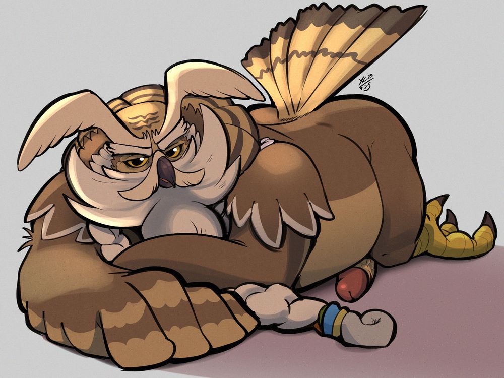 Kaneli the rito the from the Legend of Zelda: Breathe of the Wild is on his belly looking at the viewer with an erect penis underneath himself.