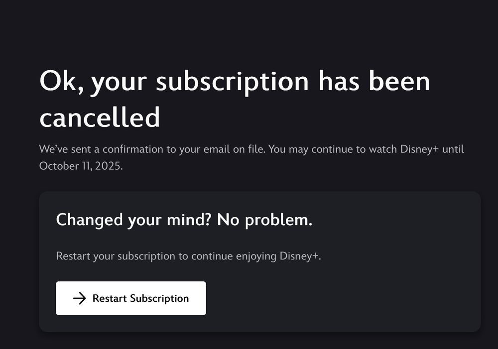 screenshot showing the Disney plus account has been canceled 