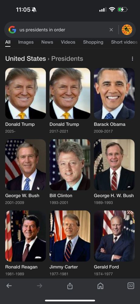 Google searches “presidents in order” has removed President Biden from the list