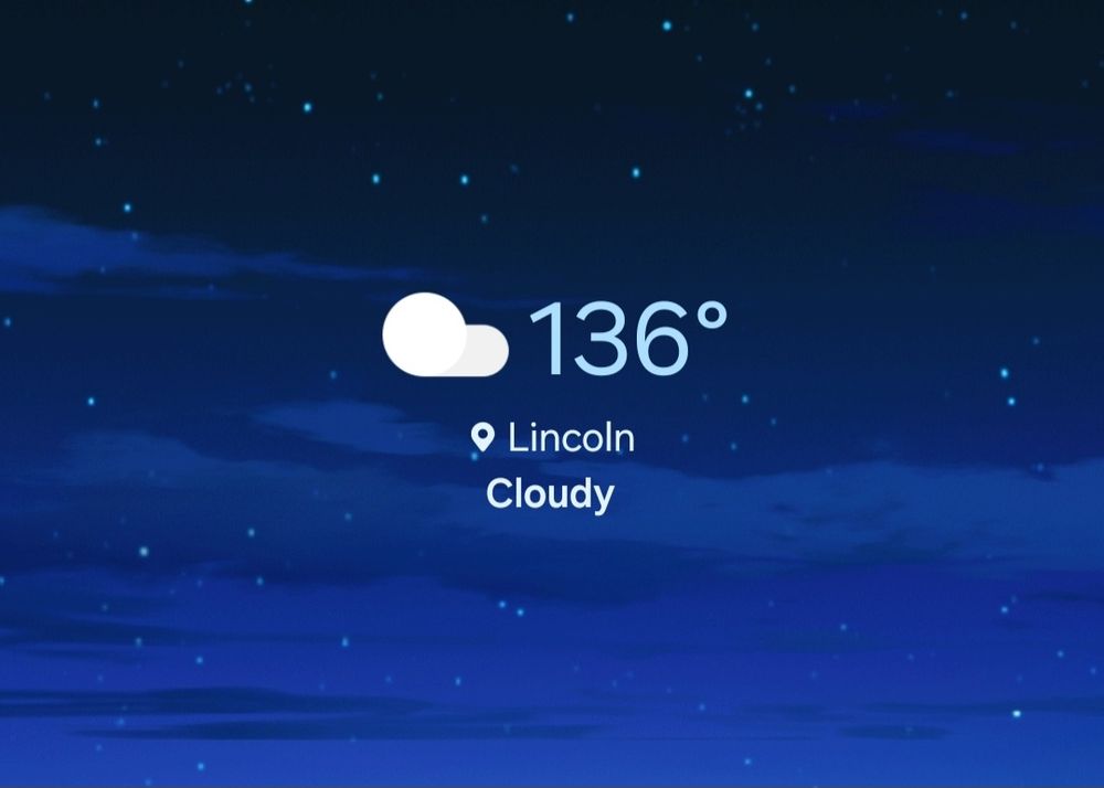 Screenshot of a weather app widget saying that it's 136 degrees Fahrenheit in the Midwestern US.
