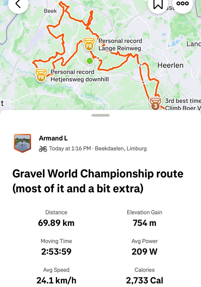 A screenshot of a strava activity in Limburg (70km)