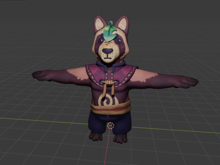 Um tanuki, com capa vermelha 
