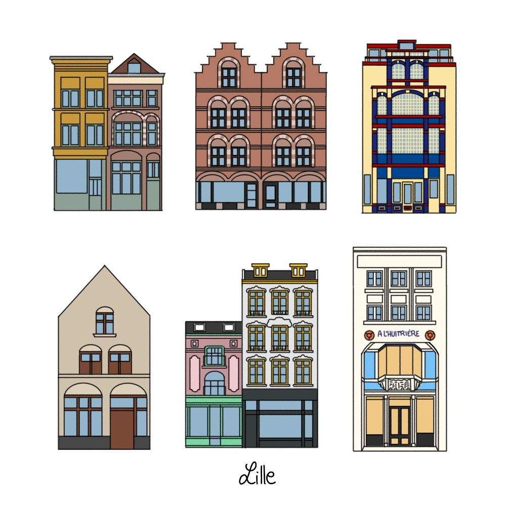 Illustrations de façades de maisons lilloises
