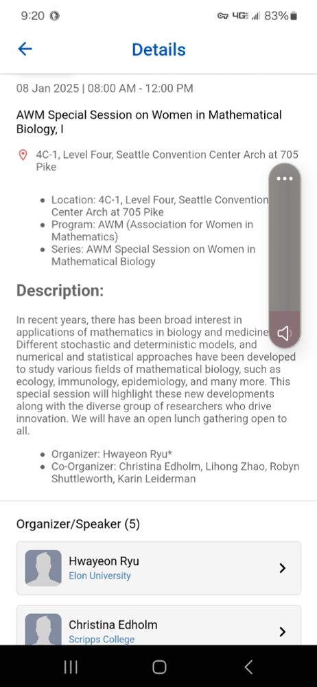 Screenshot of program listing of a session at JMM 2025