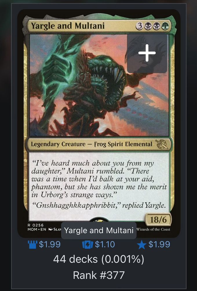 Yargle and Multani + Carrion edhrec stats